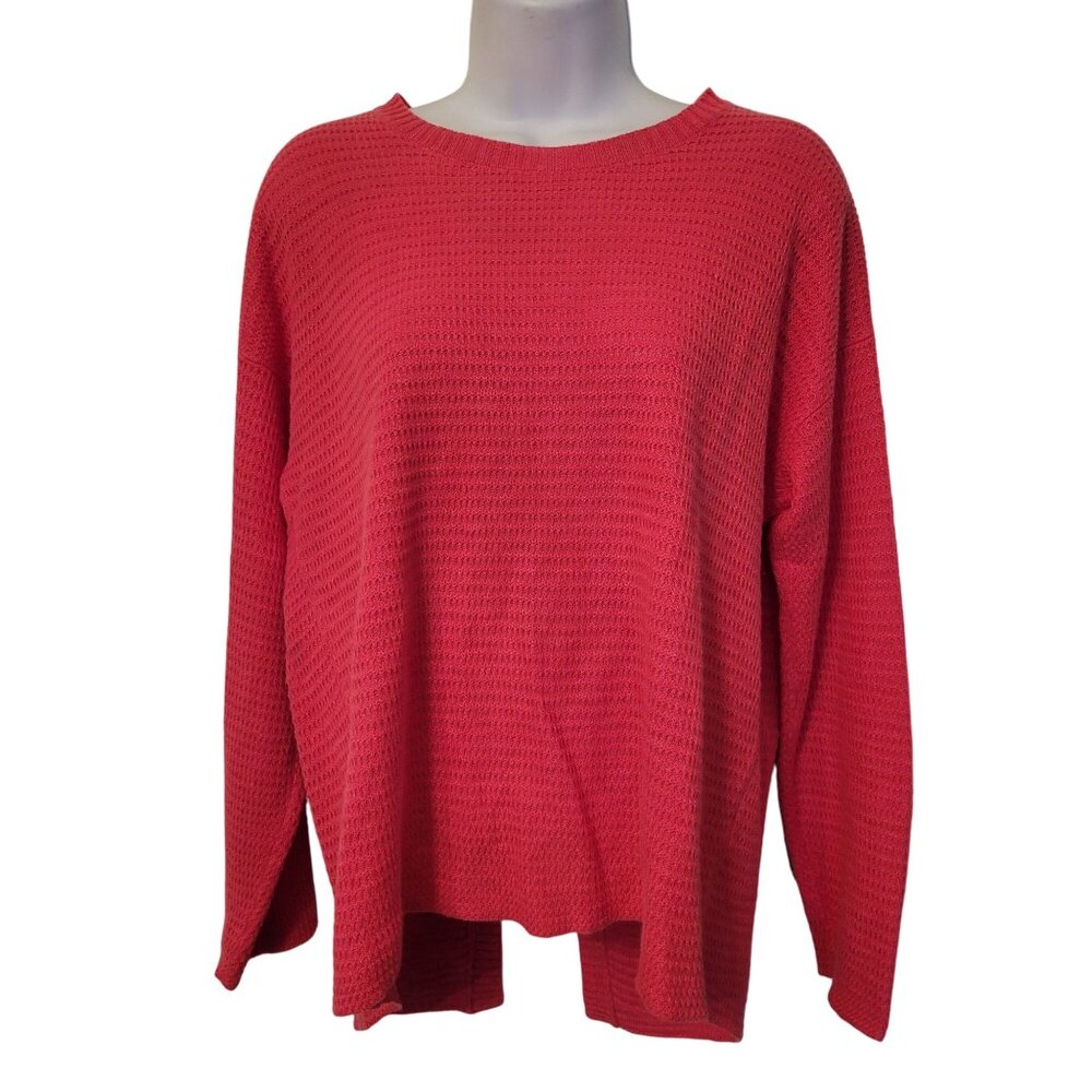 Eileen Fisher Coral Waffle Knit Open Cardigan Sweater XS Organic Linen